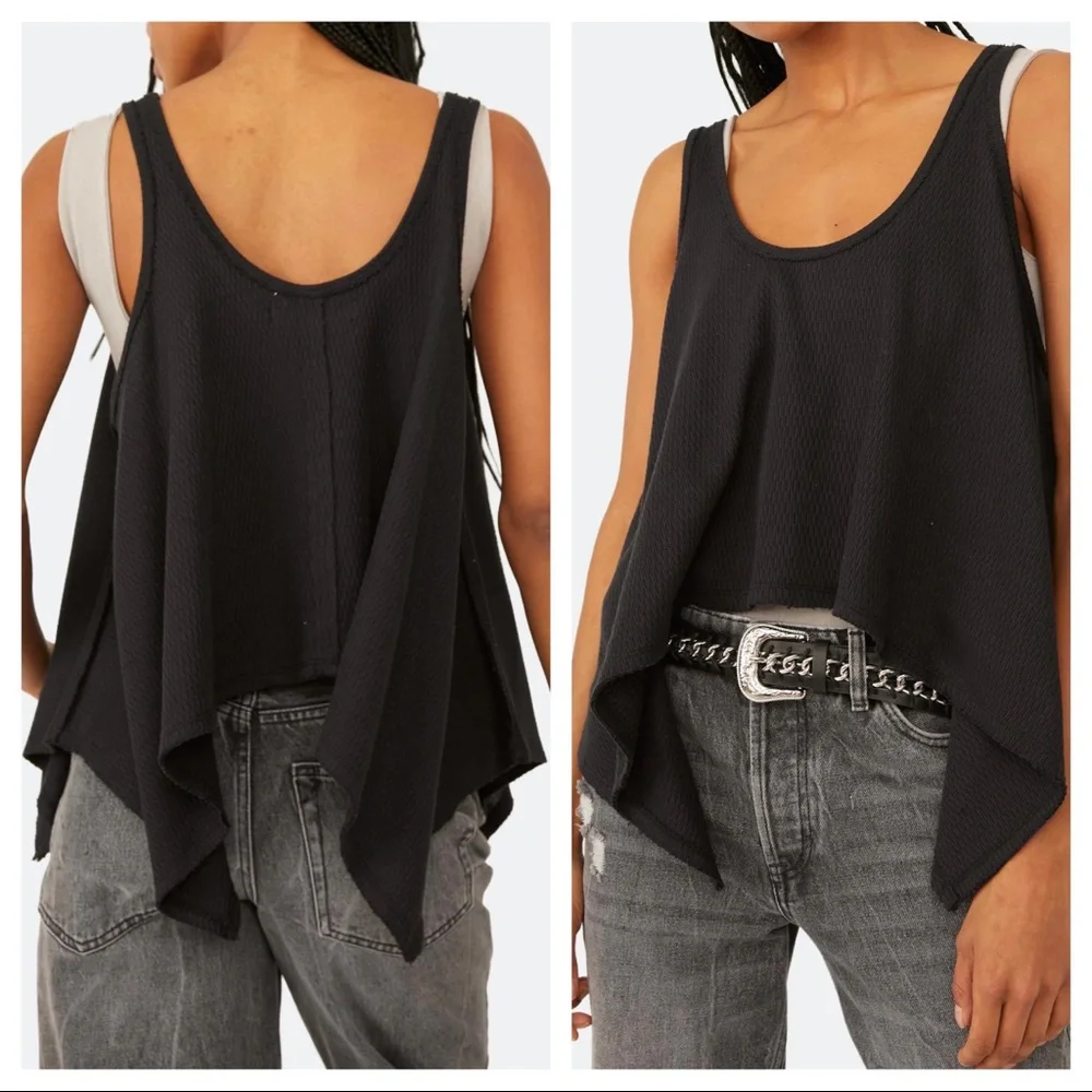 FREE PEOPLE BOHO FLOWY TOP BOHEMIAN TUNIC TANK SLEEVELESS BLACK KNIT TEE A3C - Picture 10 of 15